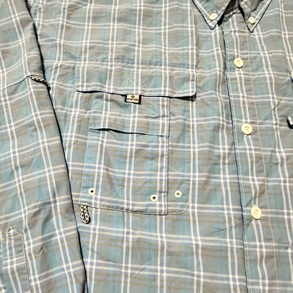 Columbia PFG Super Bahama Blue Plaid L/S Button-Down Collared Sport Shirt - XL - Picture 4 of 16